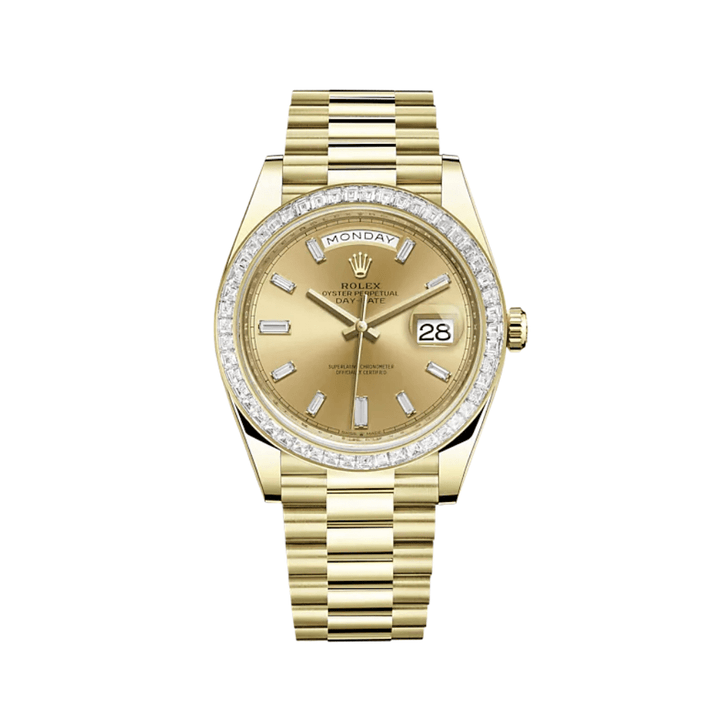 Rolex Day-Date 228398TBR Yellow Gold Diamond-Paved Bezel Champagne Diamond Dial - View 2