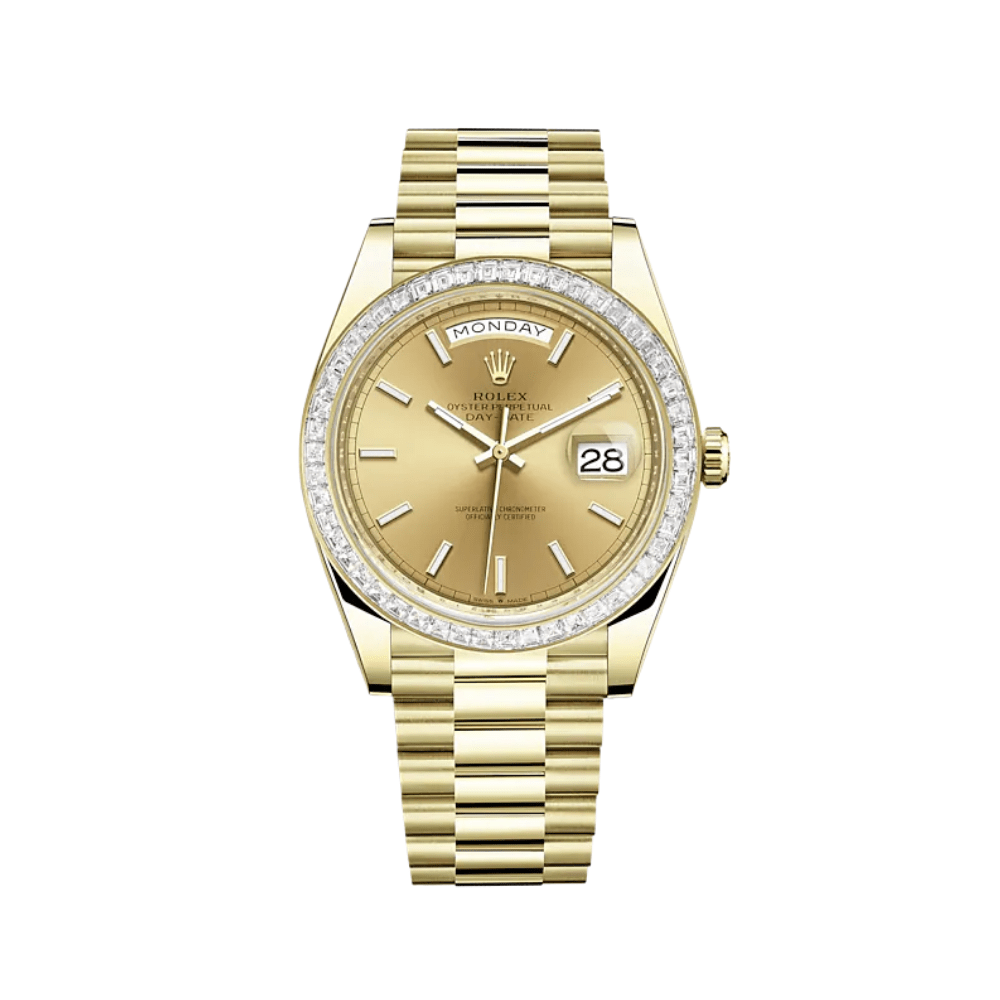 Rolex Day-Date 228398TBR Yellow Gold Diamond-Paved Bezel Champagne Dial - View 2