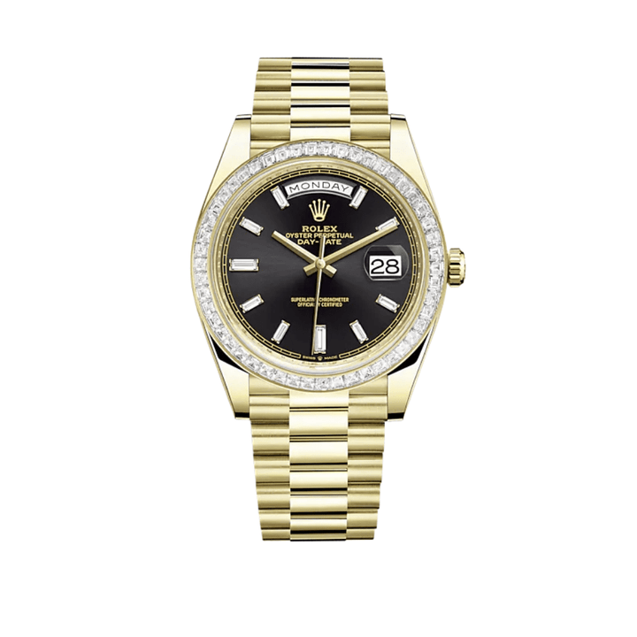 Rolex Day-Date 228398TBR Yellow Gold Diamond-Paved Bezel Black Diamond Dial - View 2