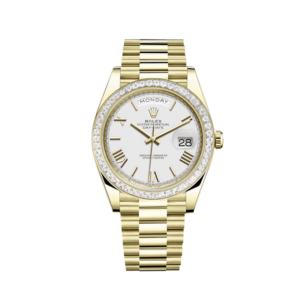 Rolex Day-Date 228398TBR Yellow Gold Diamond Bezel White Dial - View 2