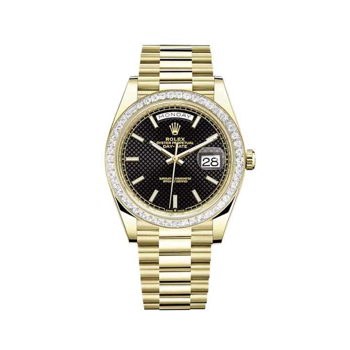 Rolex Day-Date 228398TBR Yellow Gold Diamond Bezel Black Dial - View 2