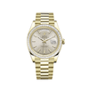 Rolex Day-Date 228398TBR Oro amarillo Bisel de diamantes Esfera plateada