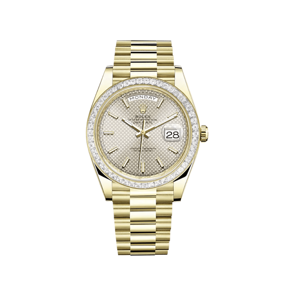 Rolex Day-Date 228398TBR Yellow Gold Diamond Bezel Silver Dial - View 2