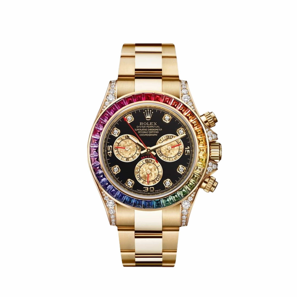 Rolex Daytona 116598RBOW 'Rainbow' Yellow Gold Black Dial Sapphire Bezel - View 2