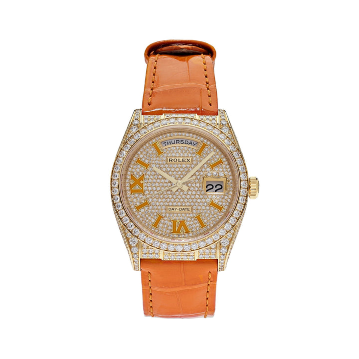 Rolex Oyster Perpetual Day Date 128158RBR Yellow Gold Diamond Set - View 4