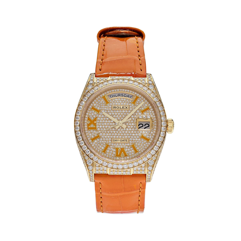 Rolex Oyster Perpetual Day Date 128158RBR Yellow Gold Diamond Set - View 4