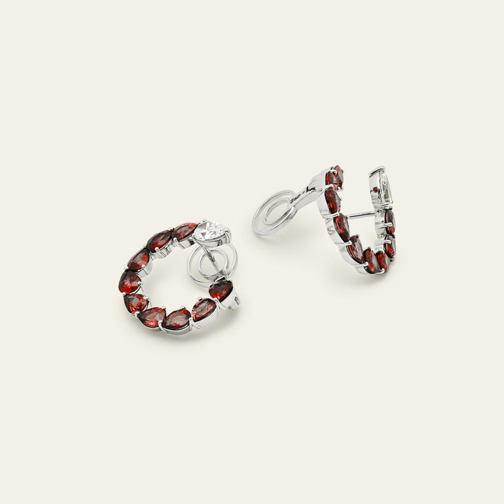 Ruby and Diamond Pear-Shaped Hoop Earrings - View 2