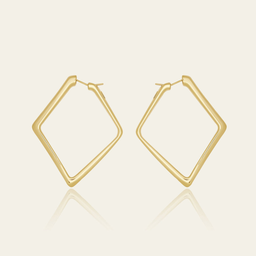Gold Square Hoop Earrings - View 3